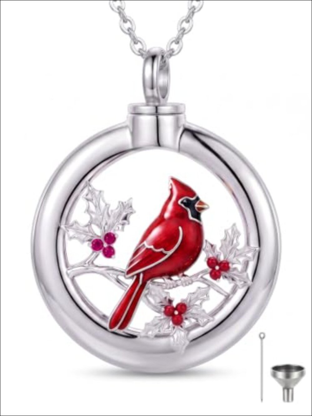 925 Sterling Silver Cardinal Urn Necklace Memorial Cremation Jewelry